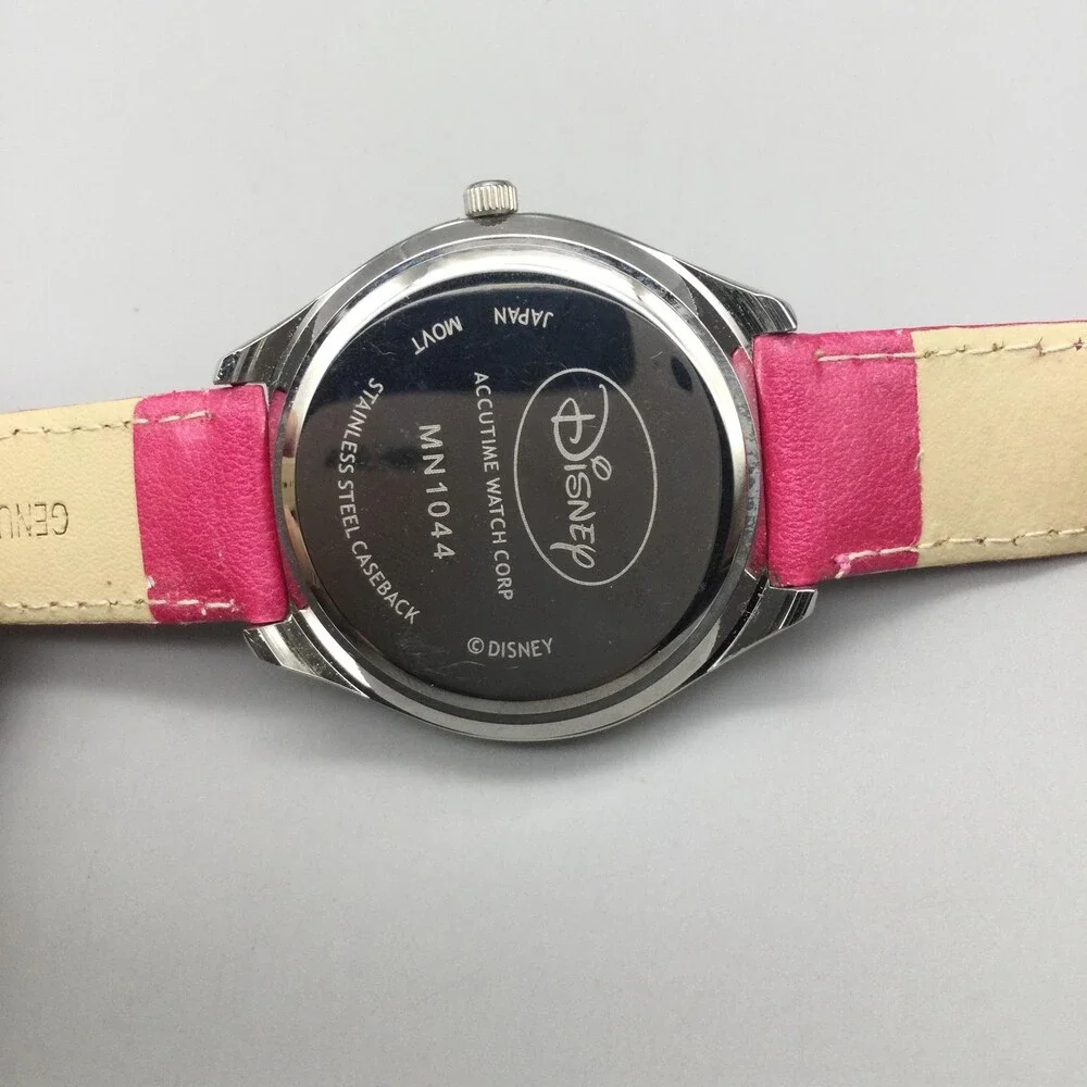 Disney Minnie Mouse Womens Watch 40mm MOP Dial Pink Leather MN1044 New Battery